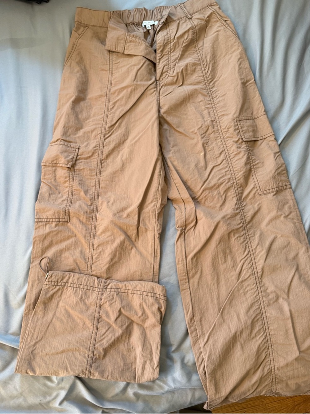 Tan Cargo Parachute Pants with Utility Pockets